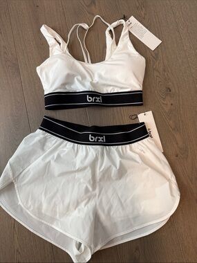 White Active Sports Bra & Shorts Set with Black Trim